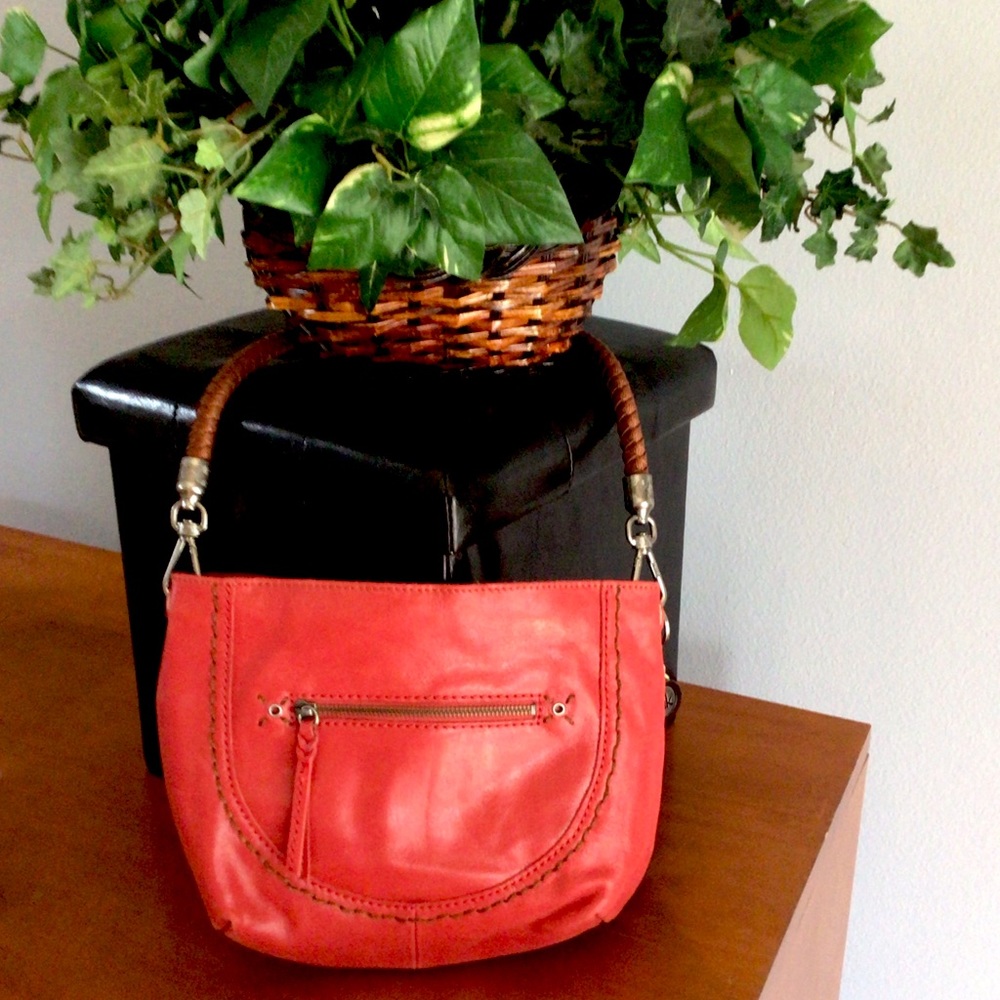 The Sak Red Leather Braided Handle. Boho Style